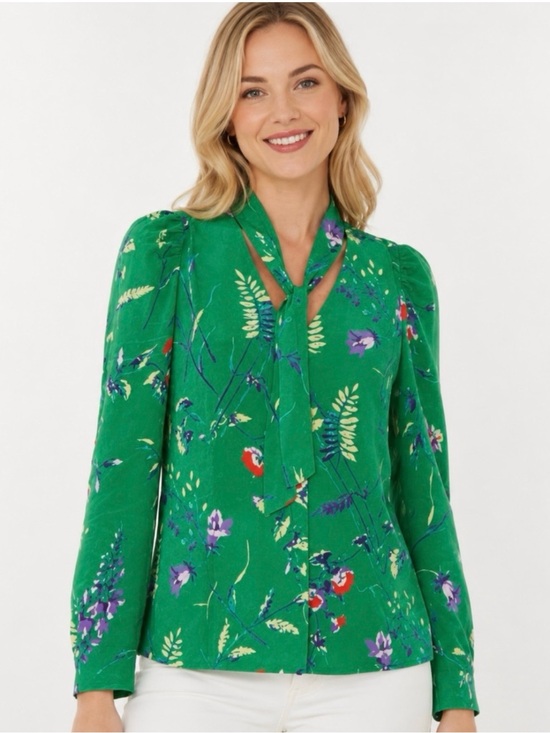 Maje Tops - MAJE Cosina Green Floral Button Front Tie Neck Blouse Top Sz. 1 or a Small
